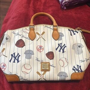 Dooney & Bourke Cream and Tan Satchel with Baseball Pattern